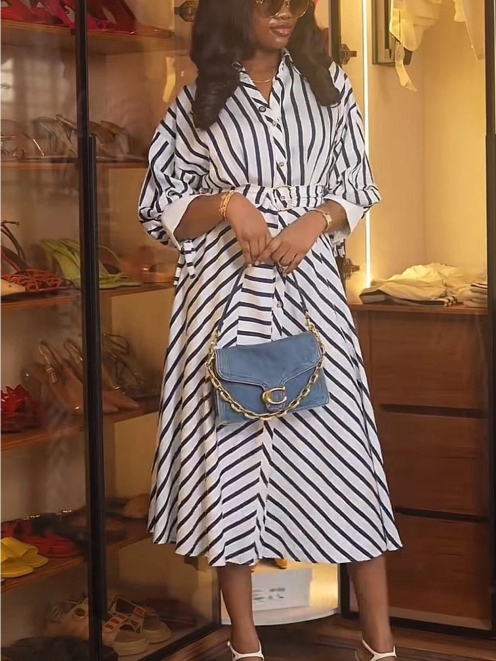 ZARA BELTED STRIPED MIDI DRESS - Picture 8 of 16